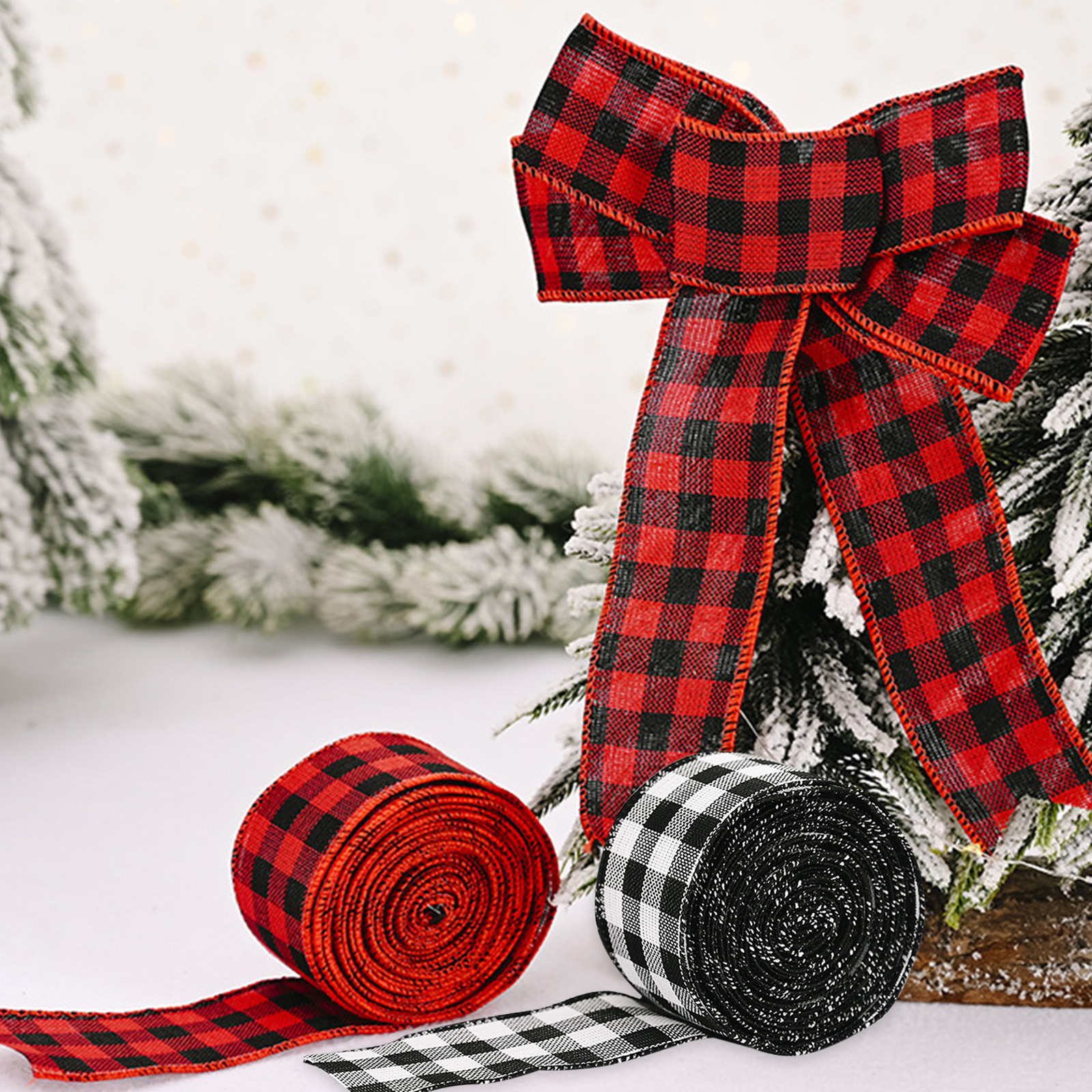 Jacenvly Nightmare Before Christmas Decor Imitation Linen Christmas Ribbon Adorned with Plaid Bowknot Snowflake Weave Tape for Festive Decorations Room Decor